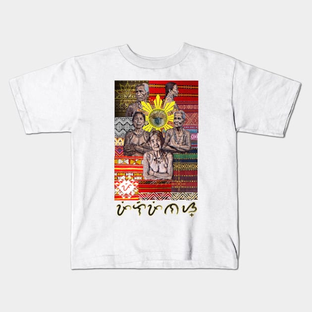 Apo Wang-Od tribe Baybayin word Pilipinas (Philippines) Kids T-Shirt by Pirma Pinas